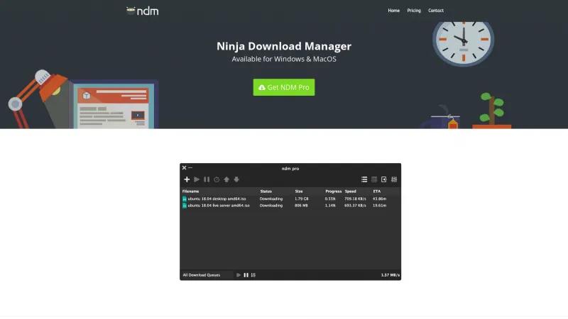 Homepage of Ninja Download Manager