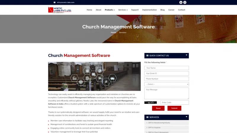 Homepage of Noetic Labs Church Management Software