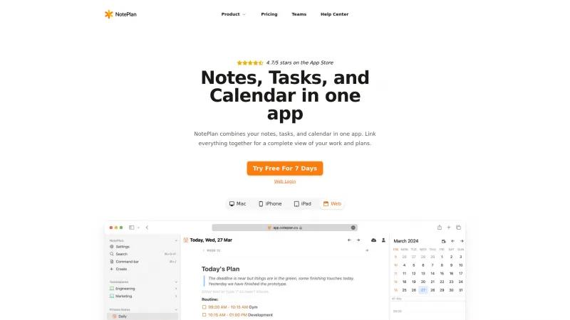 Homepage of NotePlan