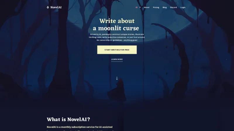 Homepage of NovelAI