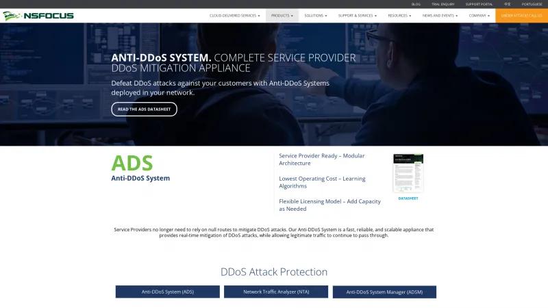 Homepage of NSFOCUS ADS