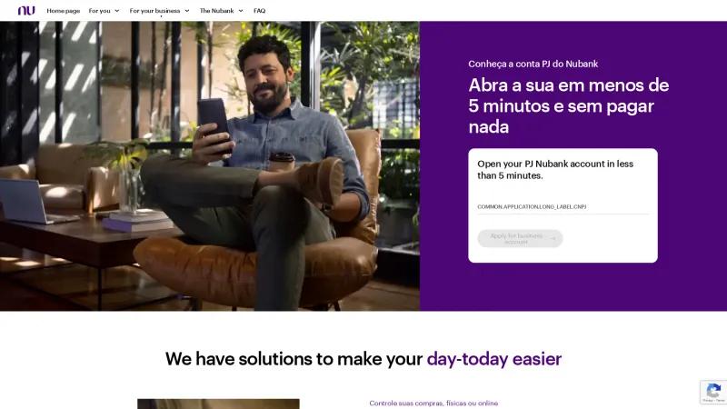 Homepage of Nubank