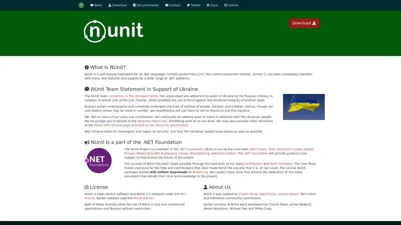 Homepage of NUnit