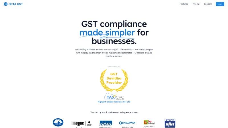 Homepage of Octa GST