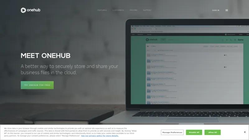 Homepage of Onehub