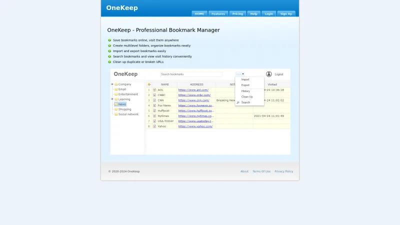 Homepage of OneKeep