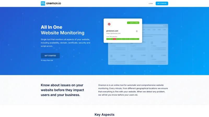 Homepage of Onemon.io