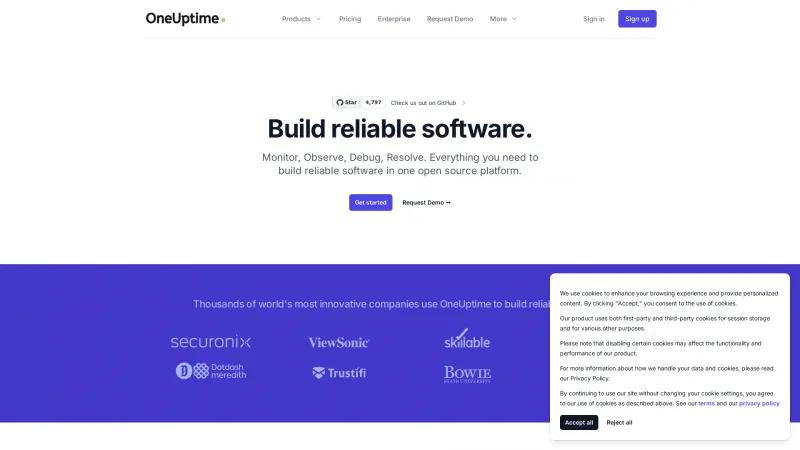 Homepage of OneUptime