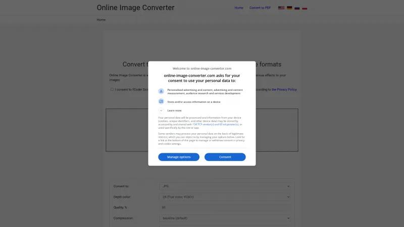 Homepage of Online Image Converter