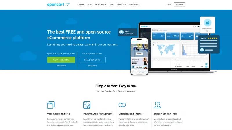 Homepage of OpenCart