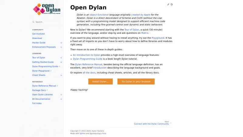 Homepage of Dylan