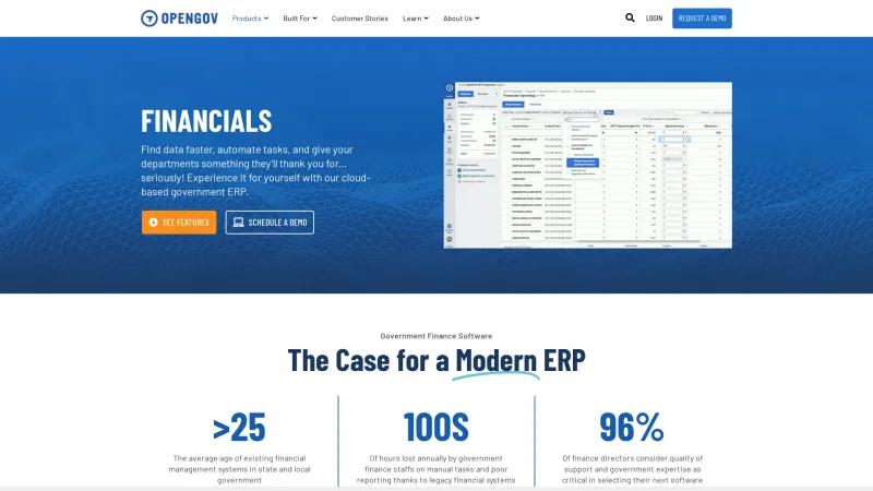 Homepage of OpenGov Financials