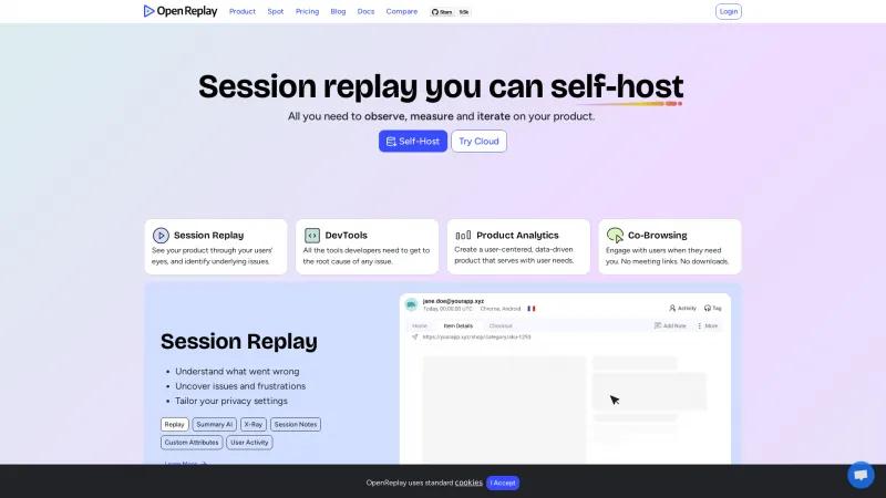 Homepage of OpenReplay