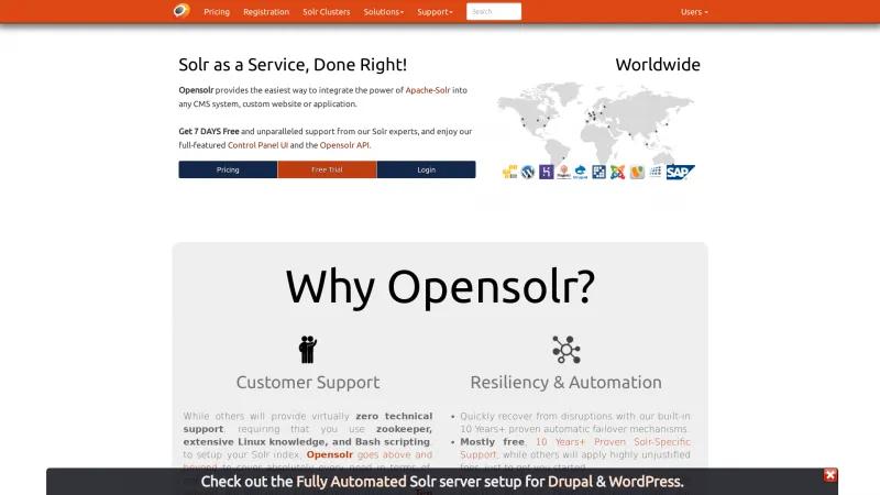 Homepage of Opensolr