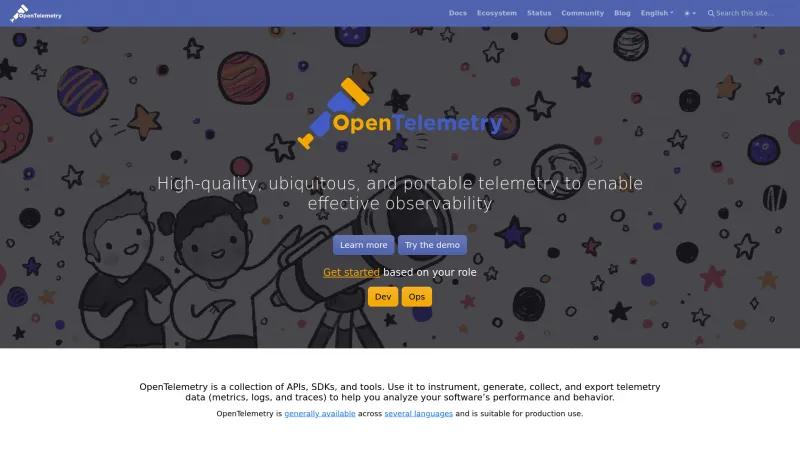 Homepage of OpenTelemetry