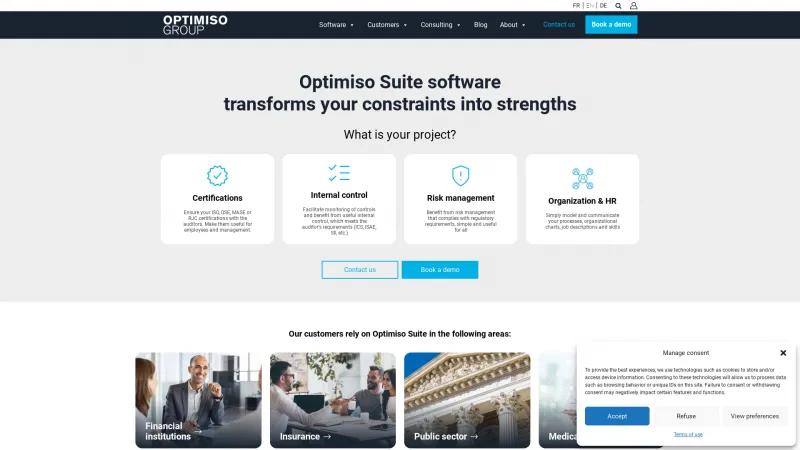 Homepage of Optimiso Suite