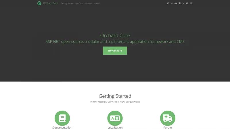 Homepage of Orchard Core