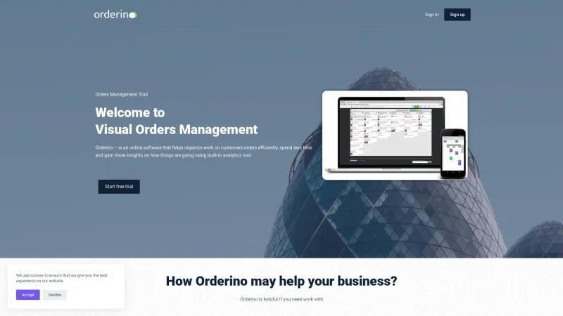 Homepage of Orderino