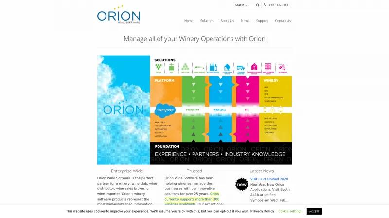 Homepage of Orion Wine Software