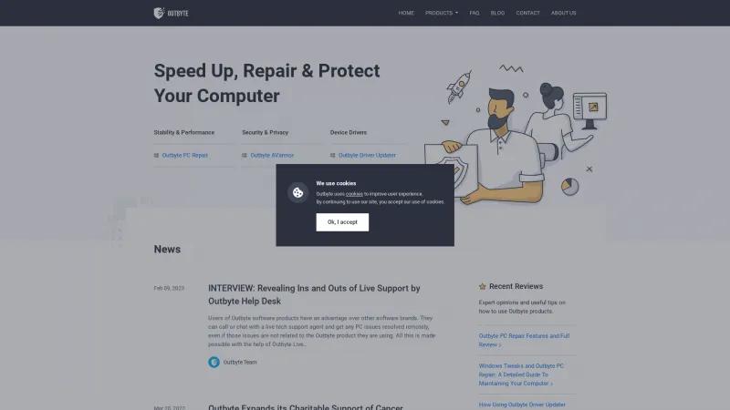 Homepage of Outbyte