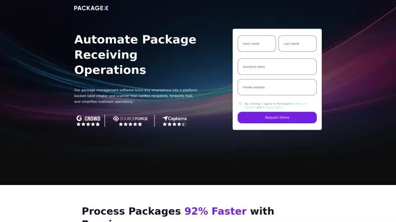 Homepage of PackageX Receive