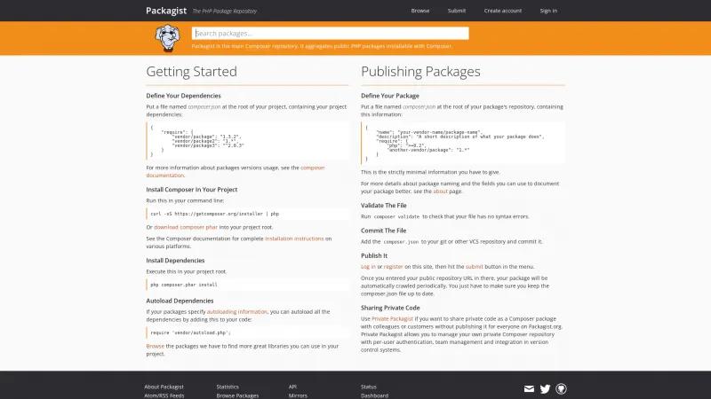 Homepage of Packagist