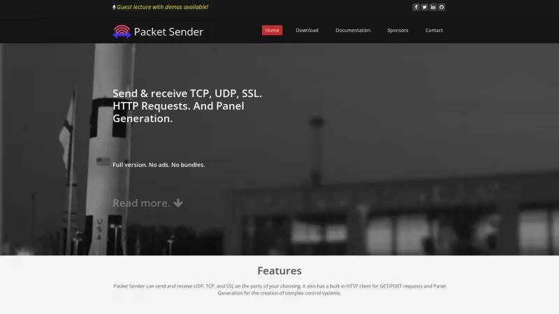 Homepage of Packet Sender