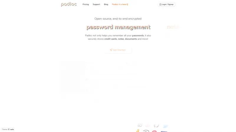 Homepage of Padloc