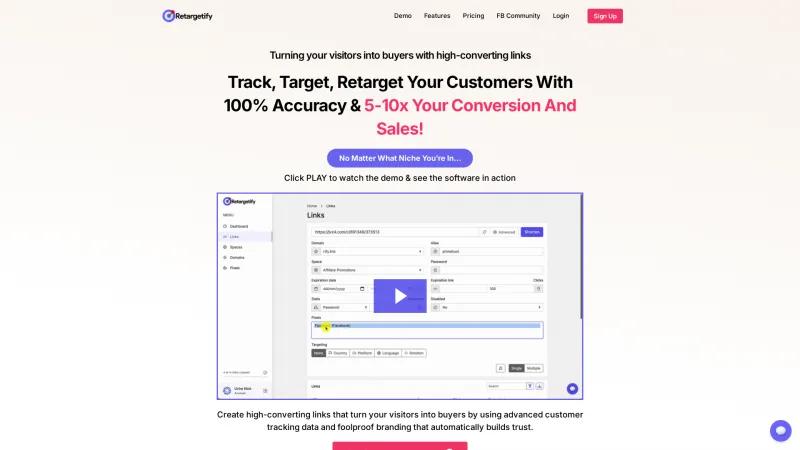 Homepage of Retargetify