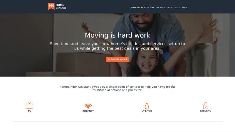 Homepage of HomeBinder