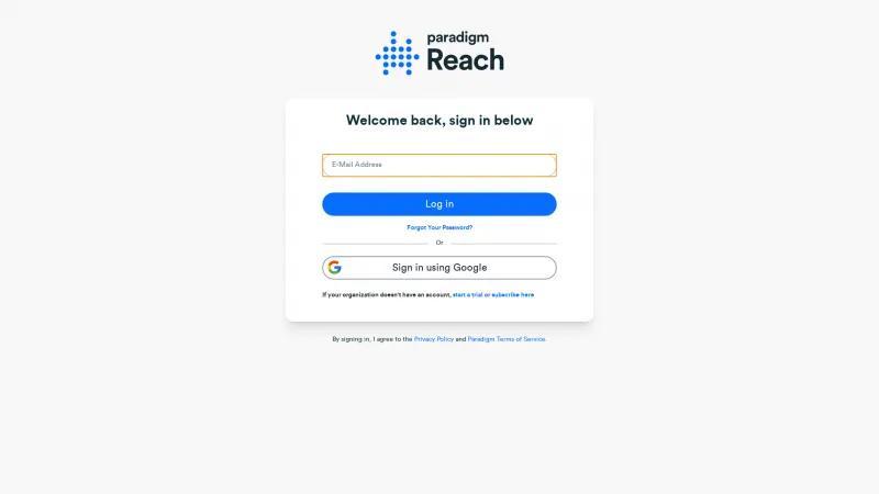 Homepage of Paradigm Reach