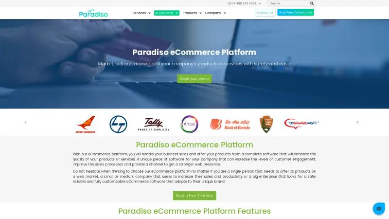 Homepage of Paradiso eCommerce Platform