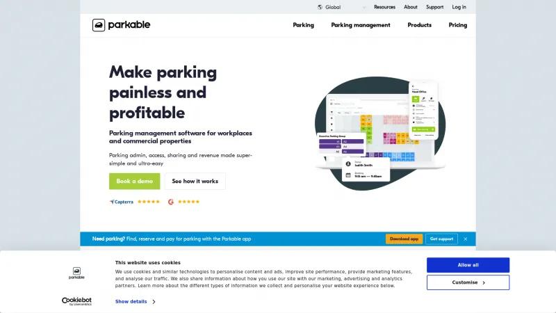 Homepage of Parkable