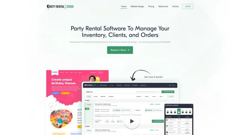 Homepage of Party Rental Studio