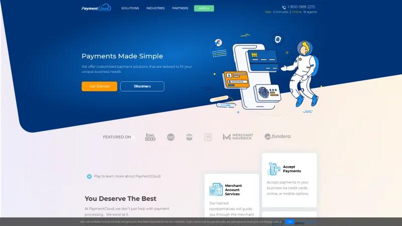 Homepage of PaymentCloud