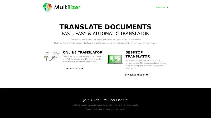 Homepage of Multilizer