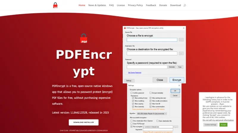 Homepage of PDFEncrypt