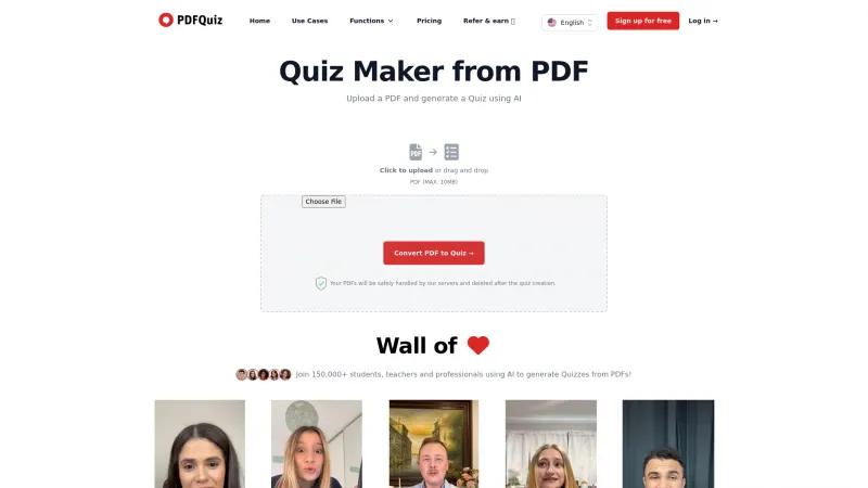 Homepage of PDFQuiz