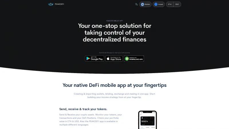 Homepage of PEAKDEFI Wallet
