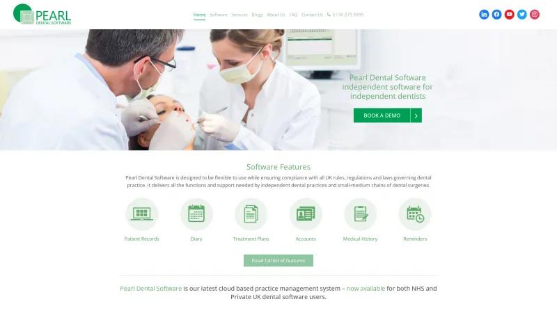 Homepage of Pearl Dental Software