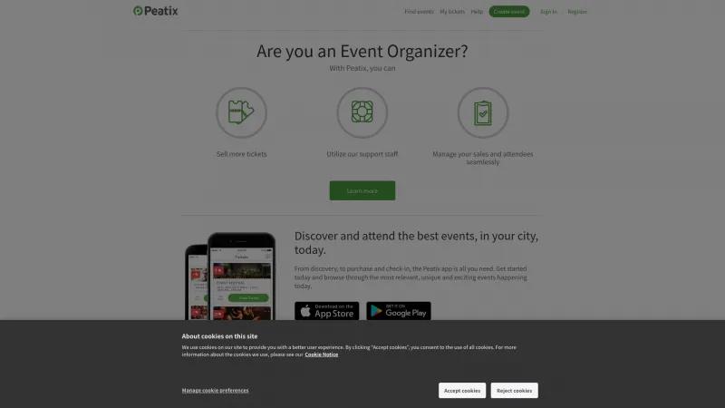 Homepage of Peatix