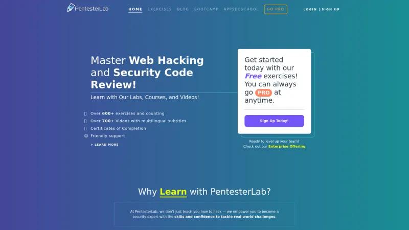 Homepage of PentesterLab