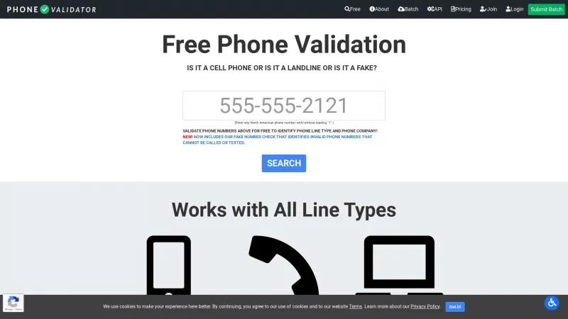 Homepage of Phone Validator