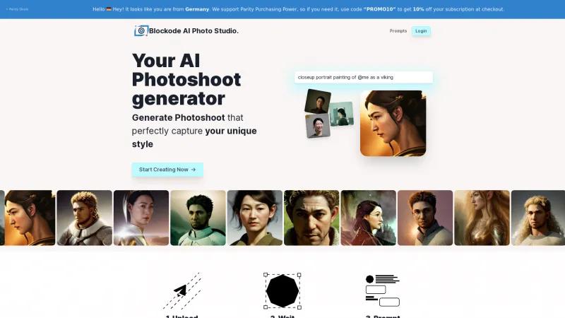 Homepage of Blockode AI Photo Studio