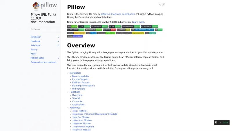 Homepage of Pillow