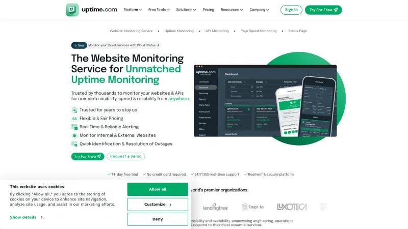 Homepage of Pingometer