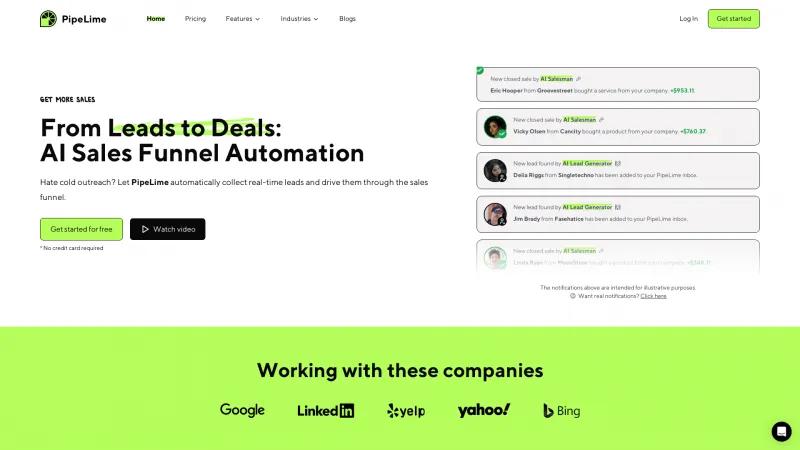 Homepage of PipeLime