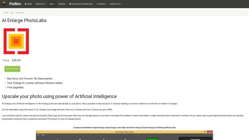 Homepage of Pixbim AI Enlarge PhotoLabs