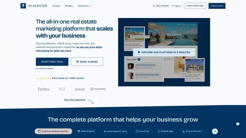 Homepage of Placester