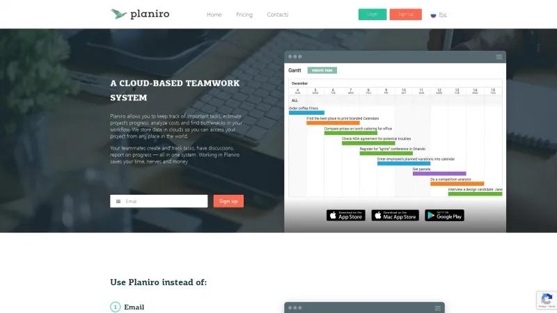 Homepage of Planiro